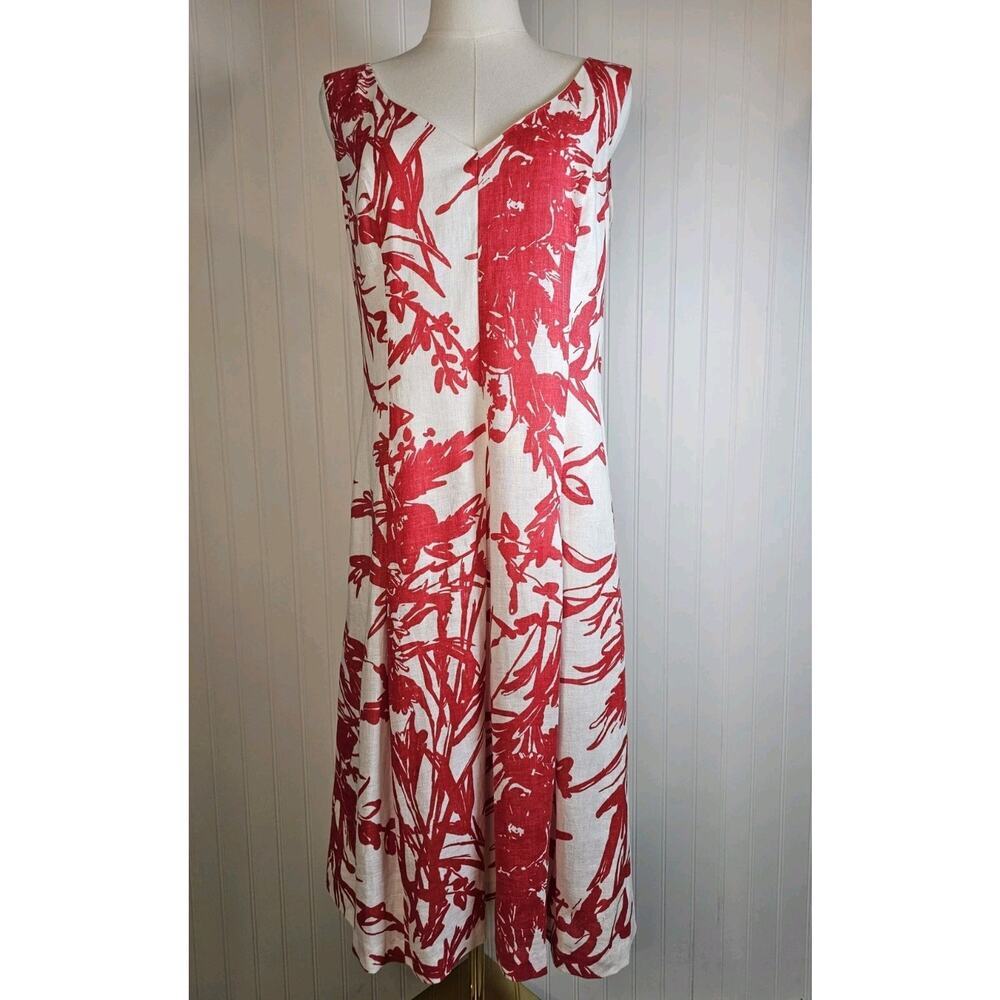 Coldwater‎ Creek Botanical Abstract Linen Flare Dress Women's Size 8